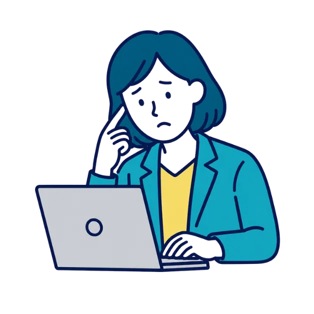 会計ソフトへの入力に悩む女性のイラスト